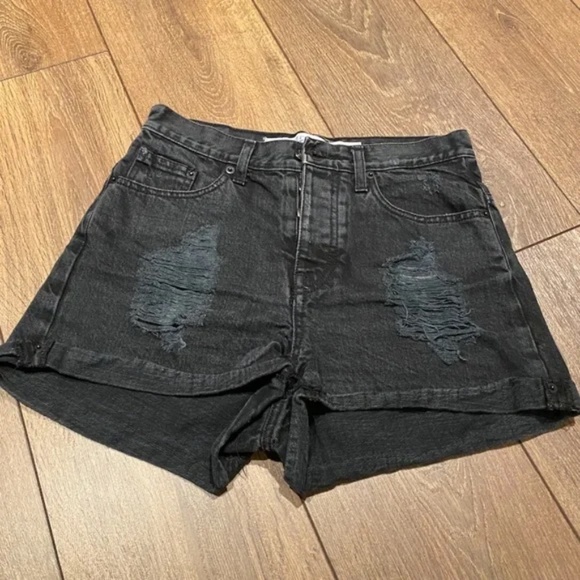 BRANDY MELVILLE Women's Distressed Denim High-Waist Shorts in Black│Size US 4 - Picture 9 of 14